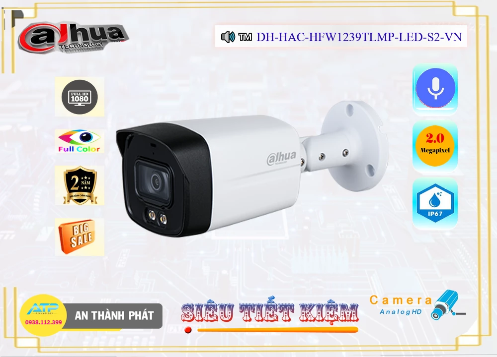 Camera Dahua DH-HAC-HFW1239TLMP-LED-S2-VN Camera Dahua DH-HAC-HFW1239TLMP-LED-S2-VN